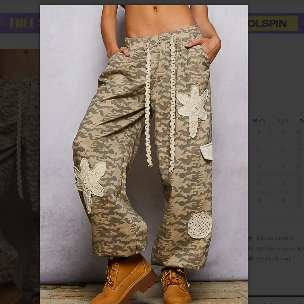 ☀️ POL “ Green Bay ” POL Cargo Twill Jean Jogger Pants with Crochet Detail SR26